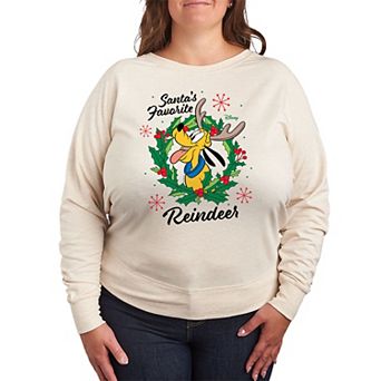 Disney's Pluto Plus Size Santa's Favorite Reindeer French Terry Long Sleeve Tee