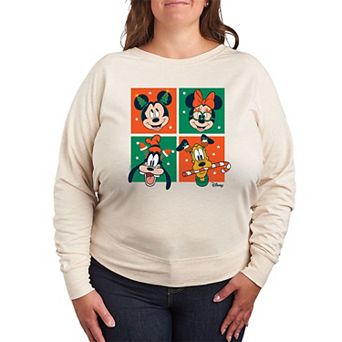 Disney's Mickey Mouse & Friends Plus Size Grid French Terry Long Sleeve Tee