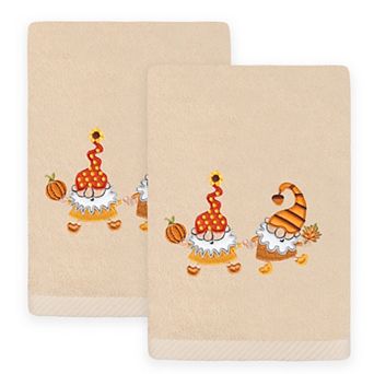 Linum Home Textiles Autumn Gnomes Embroidered Luxury Turkish Cotton Set of 2 Hand Towels