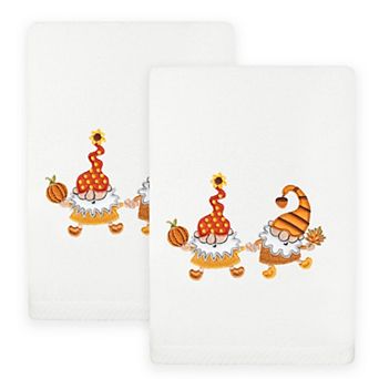 Linum Home Textiles Autumn Gnomes Embroidered Luxury Turkish Cotton Set of 2 Hand Towels