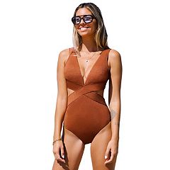 Women's CUPSHE Squareneck Tummy Control Low Back Shiny One-Piece Swimsuit