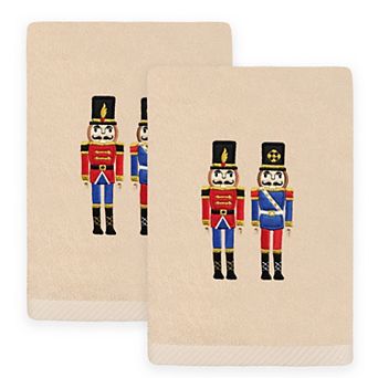 Linum Home Textiles 2 pc Christmas Embroidered Nutcrackers Luxury Cotton Hand Towel Set