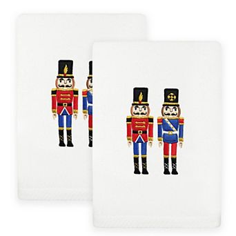 Linum Home Textiles 2 pc Christmas Embroidered Nutcrackers Luxury Cotton Hand Towel Set