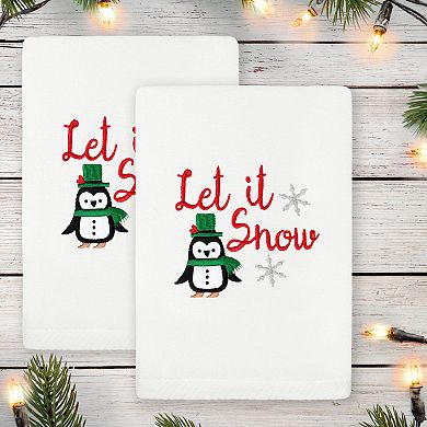 Linum Home Textiles 2-Piece Christmas Embroidered Let It Snow Luxury Cotton Hand Towel Set