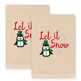 Linum Home Textiles 2 pc Christmas Embroidered Let It Snow Luxury Cotton Hand Towel Set