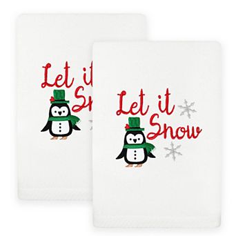 Linum Home Textiles 2 pc Christmas Embroidered Let It Snow Luxury Cotton Hand Towel Set