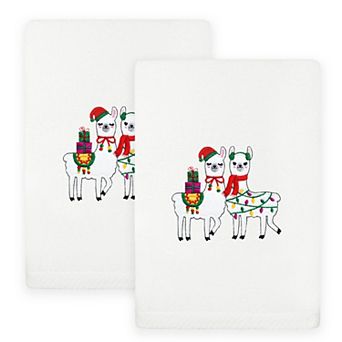 Linum Home Textiles 2 pc Christmas Embroidered Llamas Luxury Cotton Hand Towel Set