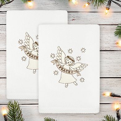 Linum Home Textiles 2-Piece Christmas Embroidered Angel Luxury Cotton Hand Towel Set