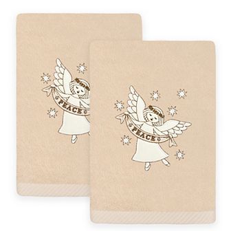 Linum Home Textiles 2 pc Christmas Embroidered Angel Luxury Cotton Hand Towel Set