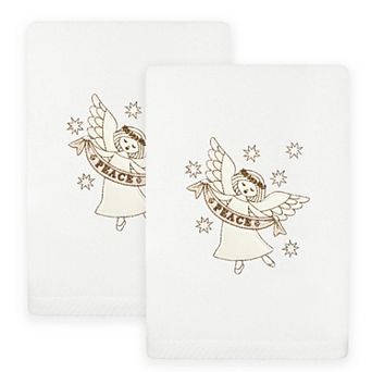 Linum Home Textiles 2 pc Christmas Embroidered Angel Luxury Cotton Hand Towel Set