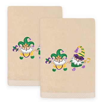 Linum Home Textiles 2 pc Mardi Gras Embroidered Gnomes Luxury Cotton Hand Towel Set