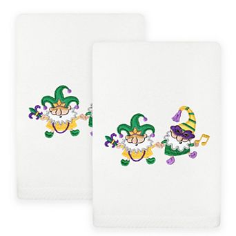 Linum Home Textiles 2 pc Mardi Gras Embroidered Gnomes Luxury Cotton Hand Towel Set