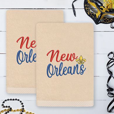 Linum Home Textiles 2-Piece Mardi Gras Embroidered New Orleans Luxury Cotton Hand Towel Set
