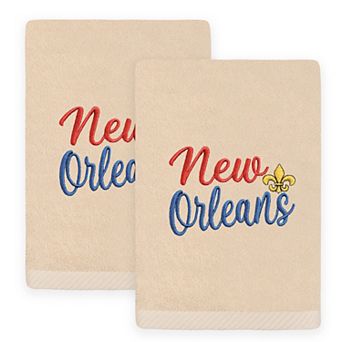 Linum Home Textiles 2 pc Mardi Gras Embroidered New Orleans Luxury Cotton Hand Towel Set