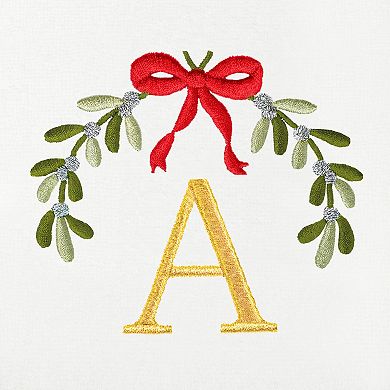 Linum Home Textiles 2-Piece Christmas Embroidered Mistletoe Monogram Luxury Cotton Hand Towel Set