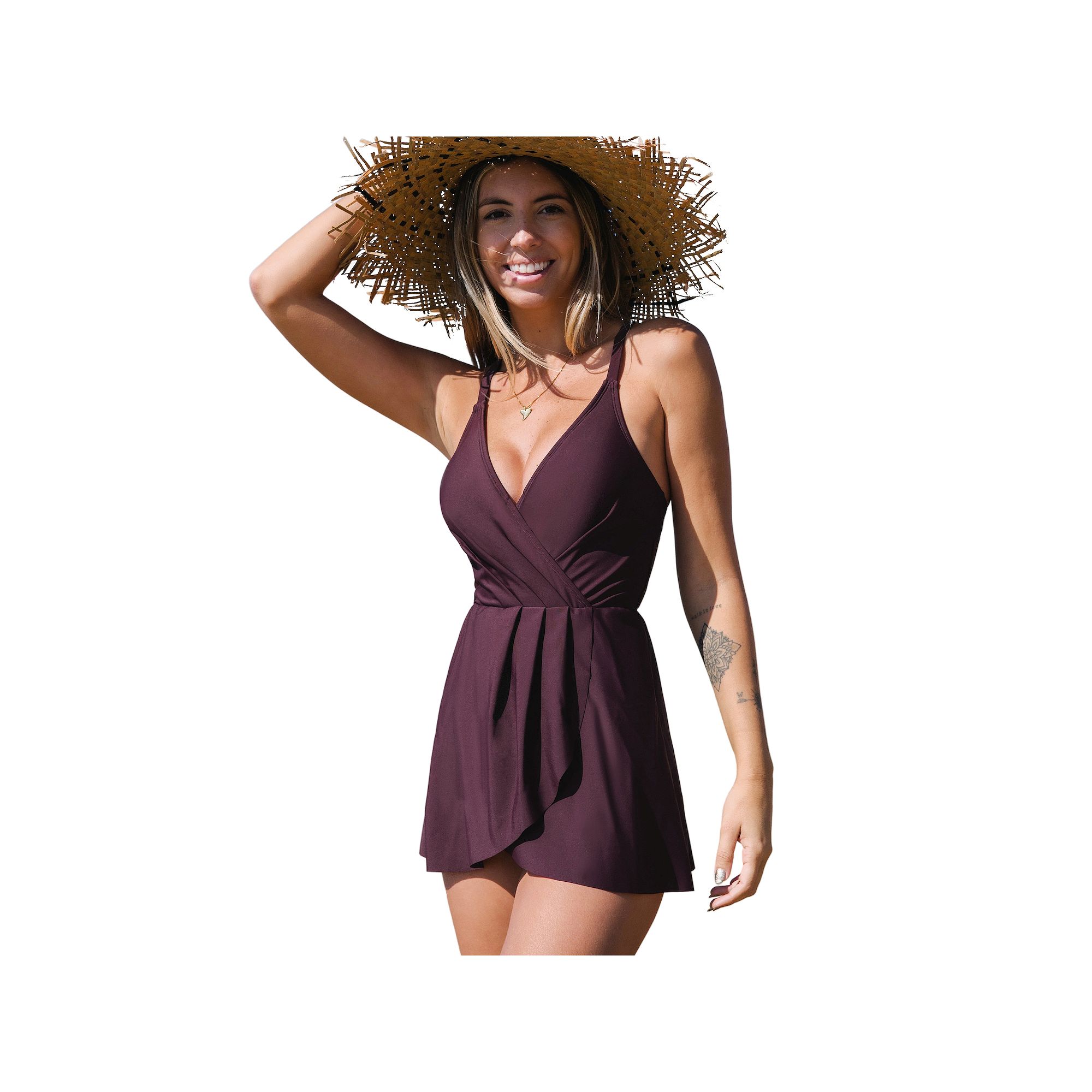 Womens Cupshe Ruched Crossback Swim Dress, Size: Large, Red