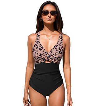 Women's Cupshe Leopard Print Cross Back Ruched One-Piece Swimsuit