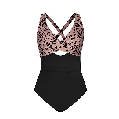Women's Cupshe Leopard Print Cross Back Ruched One-Piece Swimsuit