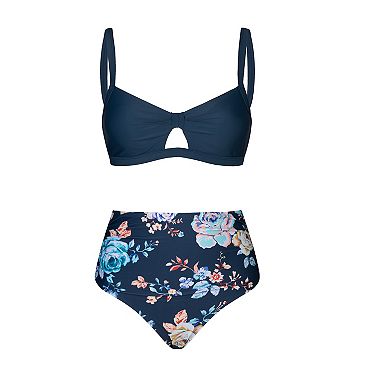 Women's Cupshe Women's Floral Print Twist Swim Top & High Waisted Swim Bottoms Bikini Set
