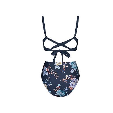 Women's Cupshe Women's Floral Print Twist Swim Top & High Waisted Swim Bottoms Bikini Set