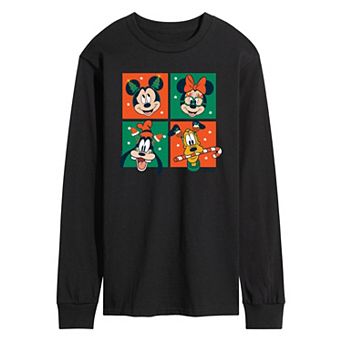 Disney's Mickey Mouse & Friends Men's Christmas Grid Long Sleeve Graphic Tee