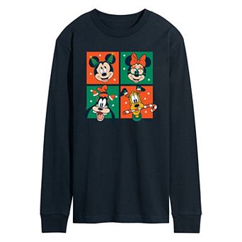 Disney's Mickey Mouse & Friends Men's Christmas Grid Long Sleeve Graphic Tee