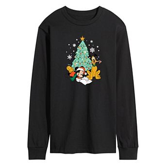Disney's Mickey Mouse & Pluto Men's Christmas Tree Long Sleeve Graphic Tee