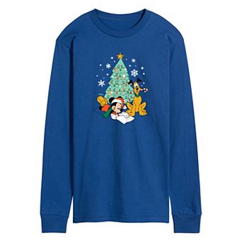 Disney's Mickey Mouse & Pluto Men's Christmas Tree Long Sleeve Graphic Tee