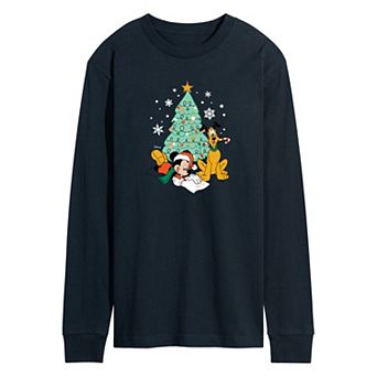 Disney's Mickey Mouse & Pluto Men's Christmas Tree Long Sleeve Graphic Tee