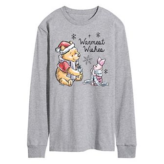 Disney's Winnie The Pooh Men's Warmest Wishes Long Sleeve Graphic Tee