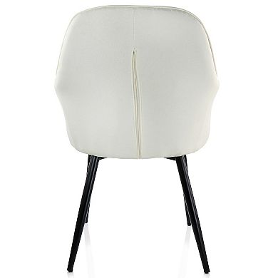 Elama 2 Piece Fabric Accent Chair in Beige with Black Metal Legs