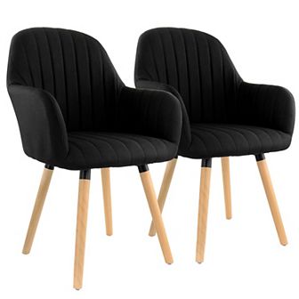 Elama 2 pc Fabric Accent Chair in Beige with Black Metal Legs