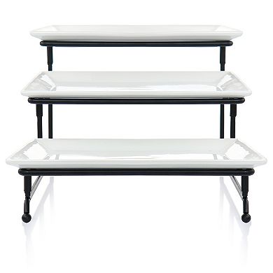 Elama 3 Tier Rectangular Plate Porcelain Serveware Set