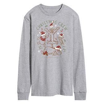 Disney's Winnie The Pooh Men's Christmas Crew Long Sleeve Graphic Tee