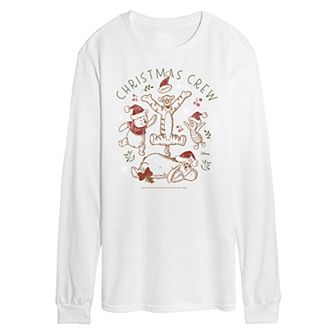 Disney's Winnie The Pooh Men's Christmas Crew Long Sleeve Graphic Tee