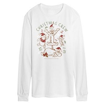 Disney's Winnie The Pooh Men's Christmas Crew Long Sleeve Graphic Tee