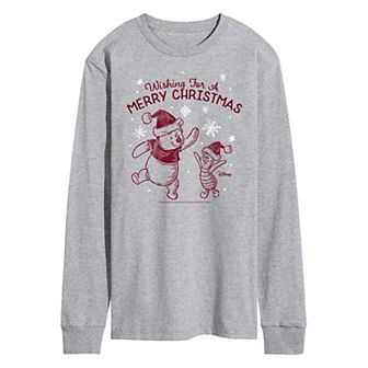 Disney's Winnie The Pooh Men's Merry Christmas Long Sleeve Graphic Tee