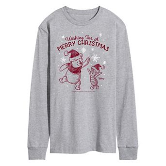 Disney's Winnie The Pooh Men's Merry Christmas Long Sleeve Graphic Tee