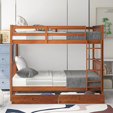 Merax Full Size Bunk Bed with Ladders and Two Storage Drawers