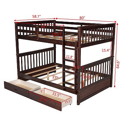 Merax Full Size Bunk Bed with Ladders and Two Storage Drawers