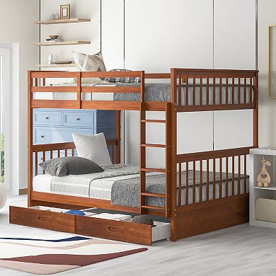 Merax Full Size Bunk Bed with Ladders and Two Storage Drawers