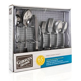 Gibson Home South Bay 65 pc Stainless Steel Flatware Service Set with Wire Caddy