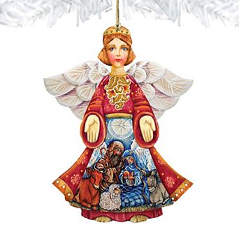 Set of 2 - Nativity Christmas Angel Wooden Christmas Ornaments by G. DeBrekht - Nativity Holiday Decor