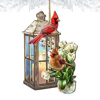 Set of 2 - Lantern Cardinals Wooden Holiday Ornaments by Gelsinger - Easter Spring Decor