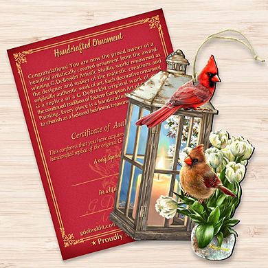 Set of 2 - Lantern Cardinals Wooden Holiday Ornaments by Gelsinger - Easter Spring Decor