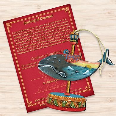 Set of 2 - Carousel Whale Christmas Wooden Christmas Ornaments by G. DeBrekht - Carousel Holiday Decor