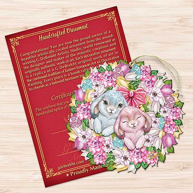 Set of 2 - Bunny Love Wreath Wooden Holiday Ornaments by G.DeBrekht - Easter Spring Decor