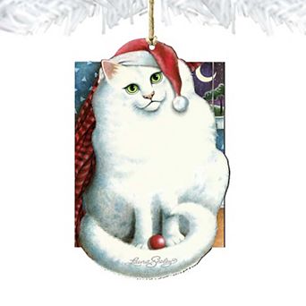 Set of 2 - Marshmallow Santa Cat Wooden Holiday Ornaments Pets by Laura Seeley - Pets Dog and Cats Decor
