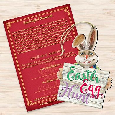 Set of 2 - East Egg Hunt Bunny Wooden Holiday Ornaments Spring by G. DeBrekht - Easter Spring Decor