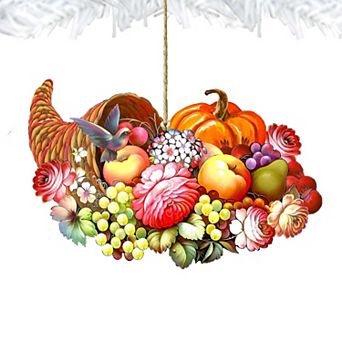 Set of 2 - Cornucopia Wooden Holiday Ornaments Fall by G. DeBrekht - Thanksgiving Halloween Decor